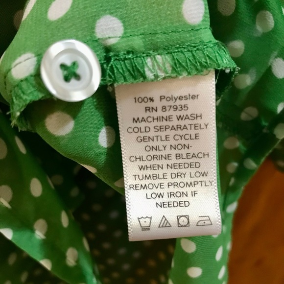 Susan Graver Green and White Polka Dot Chiffon Top Size L - Picture 3 of 6